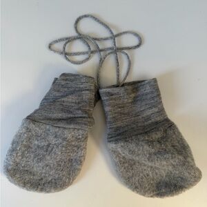 Gray Disana Boiled Wool Baby Mittens with Wrist Cuffs and Connecting String